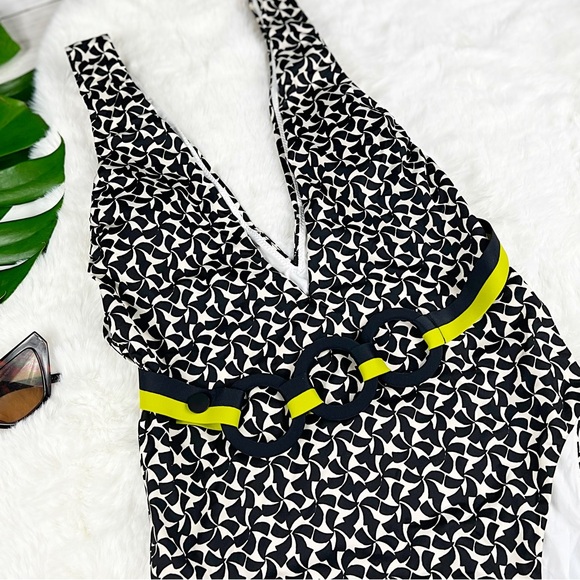 NEW Sz Medium La Perla Black White Printed Summer Winds Plunge One Piece Bikini - Picture 3 of 9